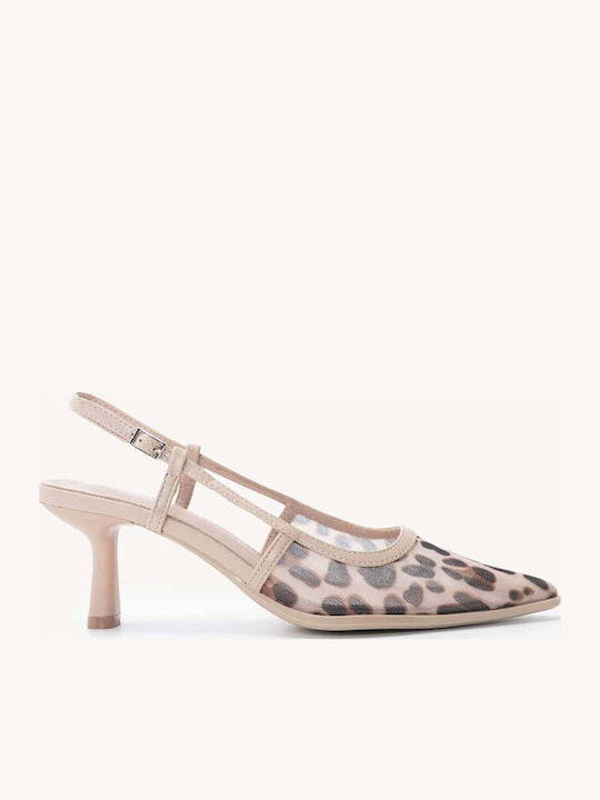 Pantofi Cu Toc Slingback Leopard Plasă Perforată