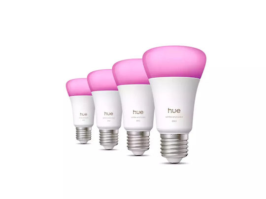 Philips Smart Λάμπες Hue White And Colour Ambiance LED για Ντουί E27 και Σχήμα A60 810lm Dimmable 4τμχ