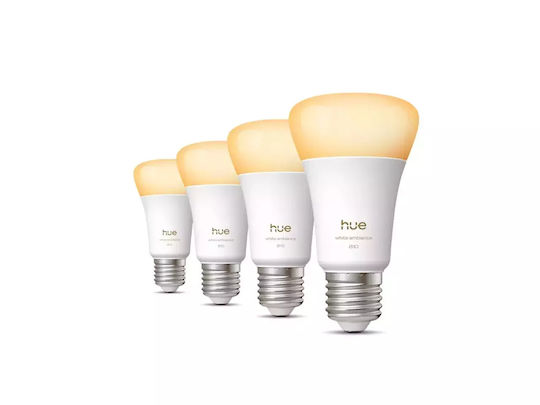 Philips Smart Bulbs Philips Hue LED for E27 Socket and A60 Shape Adjustable White 810lm Dimmable 4 Pieces