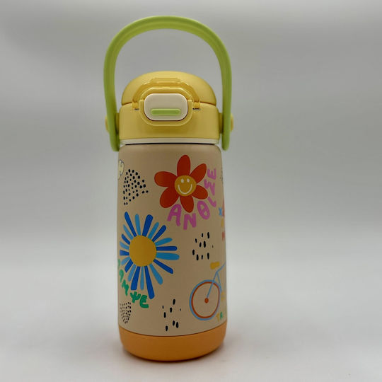 Dodo's Land Kids Water Bottle from Silicone Thermos with Straw Yellow 420ml