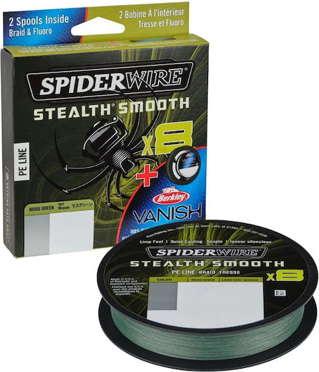 Spiderwire Stealth Smooth X8 Dark Green Fishing Filament Fluorocarbon Leader 0.13 mm 11.2 Kg 150 Meters Fc Leader 0.35 mm 7 Kg 40 Meters