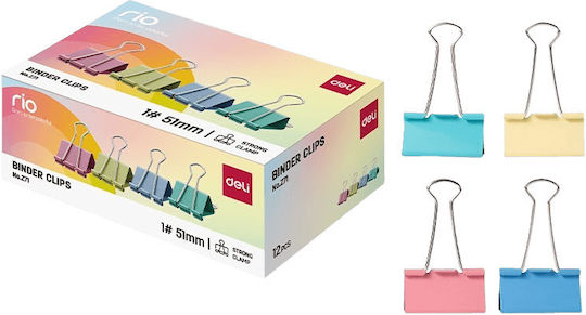 Deli Metallic Clip 51mm No1 Rio Assorted 12 Pieces