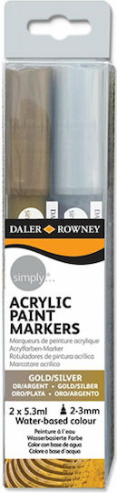 Акрилни Simply Acrylic Маркери Daler Rowney Златисти Сребърни