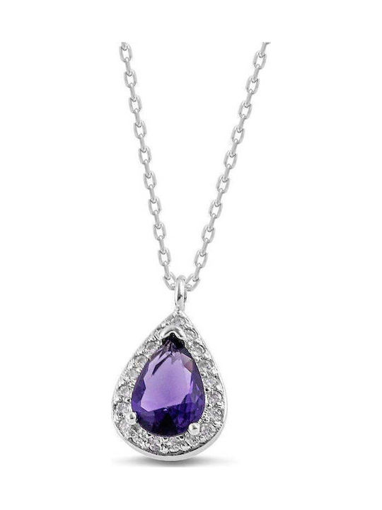 Themelidis Jewels Halskette Rosette aus Silber mit Zirkon Lila
