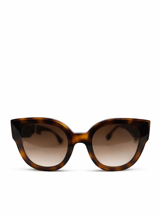 Fendi Women's Sunglasses with Brown Tartaruga Horn-Rimmed Frame and Brown Lens FE-FE40111I-53F