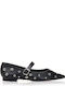 Damen Ballerinas Spitz zulaufend Mit Riemen Schwarz