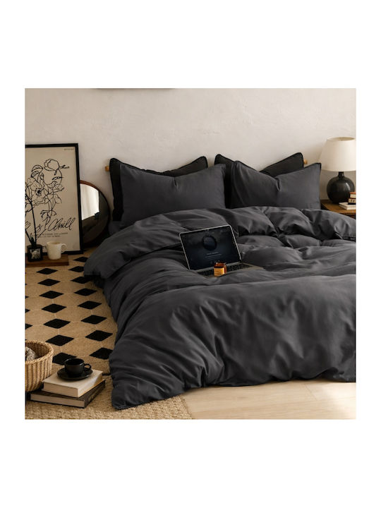 My Home Luxury Double Duvet Cover Set with 2 Pillowcases 220x240cm Black