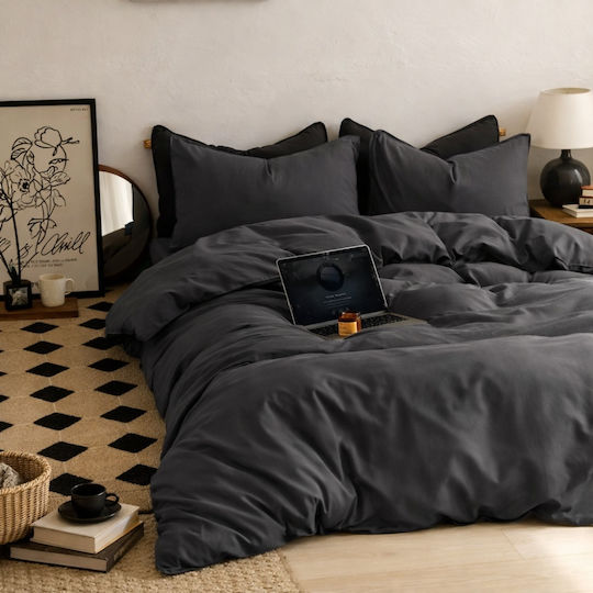 My Home Luxury Set Bettbezüge Übergröße mit 2 Kissenbezügen 220x240cm Schwarz