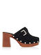 Suede Mules με Ψηλό Τακούνι σε Μαύρο Χρώμα