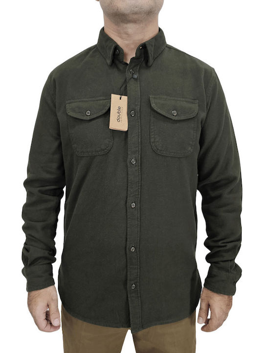 Double Langärmeliges Flanell Overshirt Dk Khaki