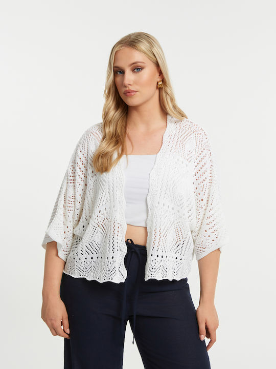 Short Women's Knitted Cardigan In White Colour