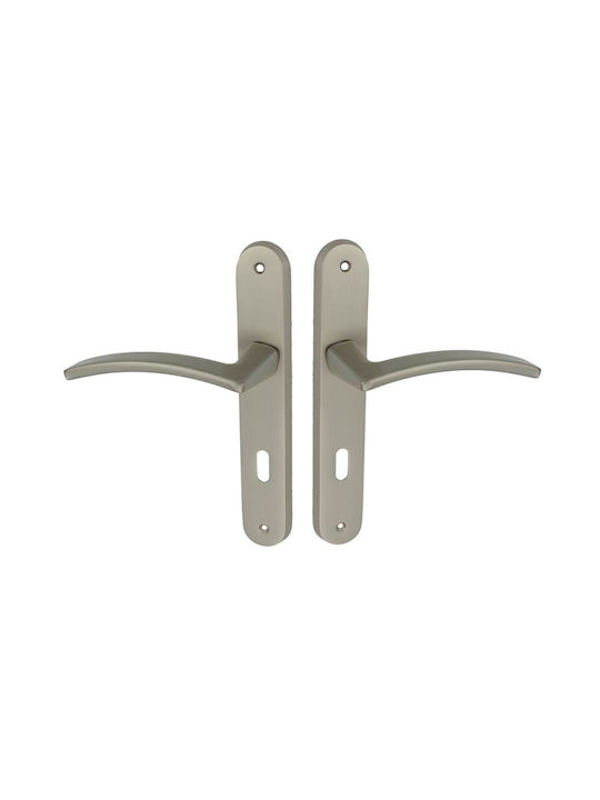 Viobrass Middle Door Lever with Plate Pair (Distance Between Lock Centers 75mm) Nickel Matte