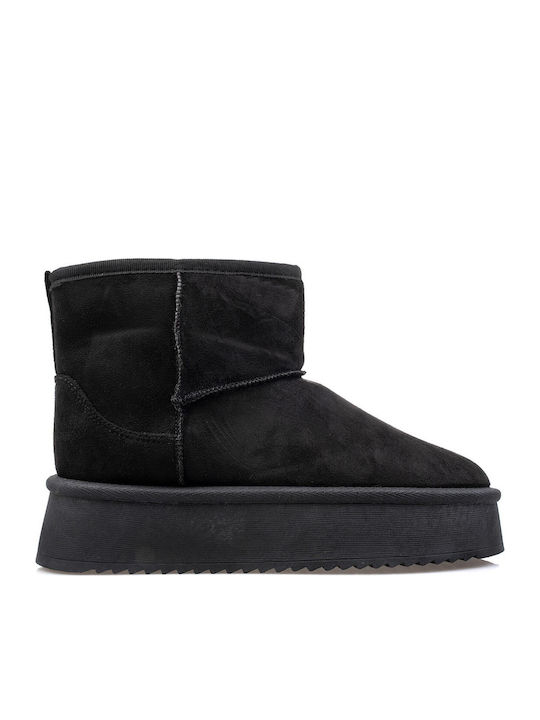 Fshoes Suede Women's Ankle Boots with Fur Black
