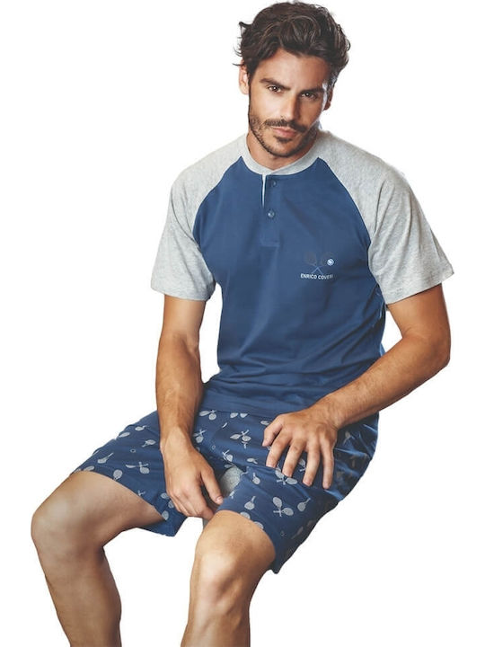 Enrico Coveri Sommer Herrenpyjama Bluse Blau-jeans