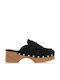 Suede Mules με Χαμηλό Τακούνι σε Μαύρο Χρώμα
