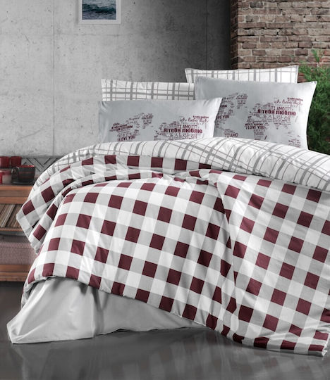 First Choice Set Huse Pentru Pilote 100% Bumbac Dublu Cu 4 Fețe De Pernă & 1 Cearceaf 200x220cm Roșu Închis