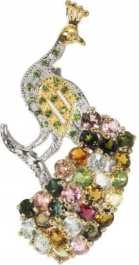 Peacock Brooch Tourmalines Diopsides 925 Silver Beautiful3