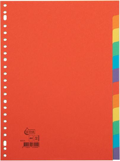 Paper Separator Tabs 123inkt A4 Colored 12 Subjects