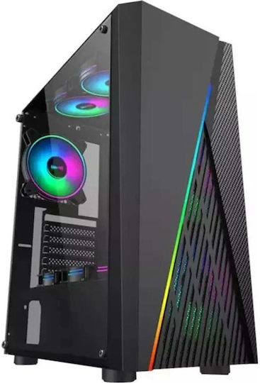BPA3 Gaming Midi Tower Computer Case with Side Window and RGB Lighting Black