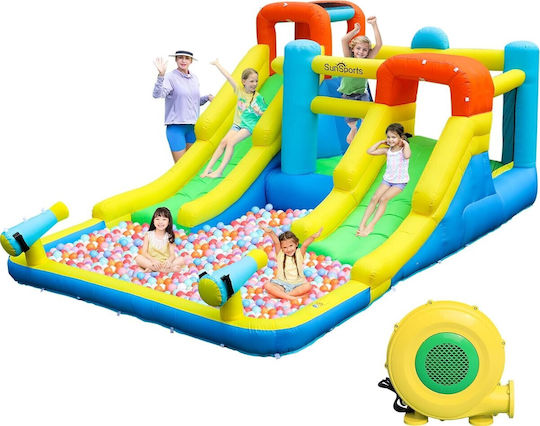 Sunsports Inflatable Trampoline Two Water Slides Basketball Climbing Water Guns