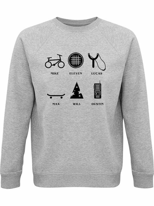 Kinder-Sweatshirt Grau Melange Stranger Things Gang Elemente Minimal Design