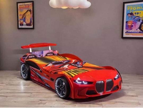 Einzeln Kinderbett Auto Rote Mit Beleuchtung der Räder 235x100x60cm