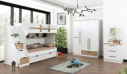 London Bunk With Ladder Drawers And Bed White/Oak 253x106x183cm