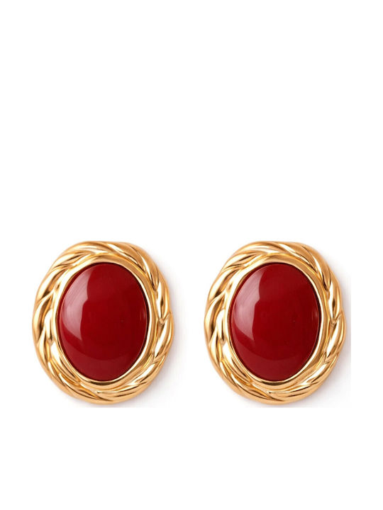 Eluna Knitted Stud Earrings with Red Pearls