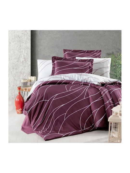 First Choice Set Huse Pentru Pilote Din Bumbac Dublu Cu 4 Fețe De Pernă & 1 Cearșaf 200x220cm Burgundia