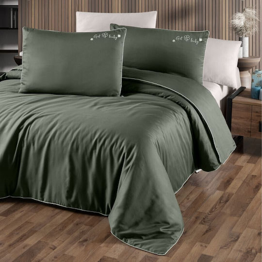 First Choice Set Huse Pentru Pilote Din Bumbac Dublu Cu 4 Fețe De Pernă Și 1 Cearceaf 200x220cm Verde