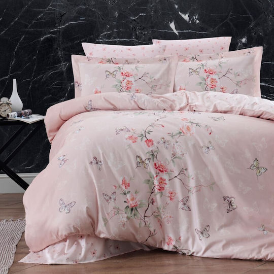 First Choice Set Huse Pentru Pilote Din Bumbac Dublu Cu 4 Fețe De Pernă Și 1 Cearceaf 200x220cm Roz