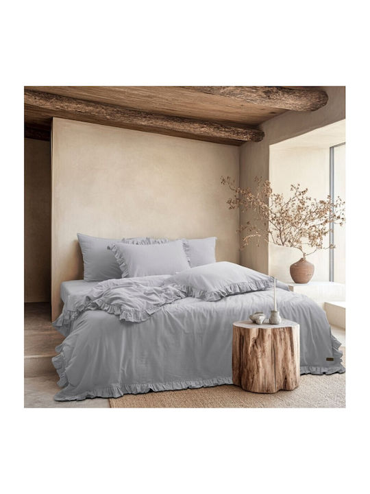 Majoli Bahar Set Huse Pentru Pilote 100% Bumbac Dublu Cu 2 Fețe De Pernă & 1 Cearceaf 200x220cm Gri