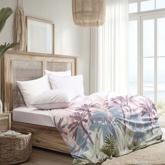 Majoli Bahar Cotton Double Duvet Cover Set With 2 Pillowcases & 1 Bed Sheet 200x220cm Palmera Garnet