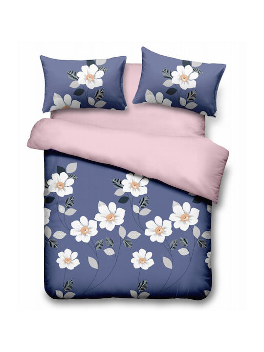 Vanora Set Huse Pentru Pilote Duble Cu 2 Fețe De Pernă Și 1 Cearceaf 200x220cm Albastru