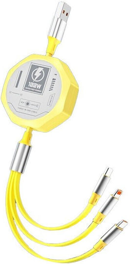 Cablu Telefon 3în1 Extensibil Alista Home 100w Încărcare Rapidă Stil Mecha Potrivit Pentru Mașină Universal 1.2m Galben