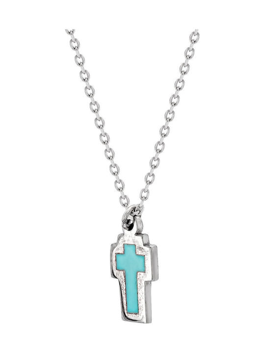 Kiriakos Gofas Damen Weißgold Kreuz 9K mit Kette