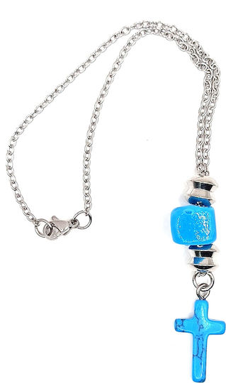 Γουρι Αυτοκινητου Athinodorou Handmade Ατσαλινο Σταυρο Ημιπολυτιμο Λιθο Τυρκουαζ 05mm00029