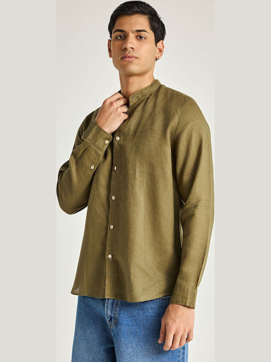 Funky Buddha Leinen-Herrenhemd Khaki