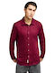 Long Sleeve Linen Shirt in Regular Fit Burgundy