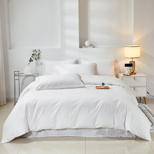 4 Seasons Collection 4 Seasons Collection Cotton Duvet Cover Set Single with Pillowcase and 1 Bed Sheet 160x240cm White
