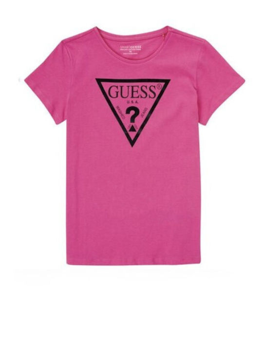 Guess Bluză Pentru Copii Cu Mâneci Scurte Fuchsia
