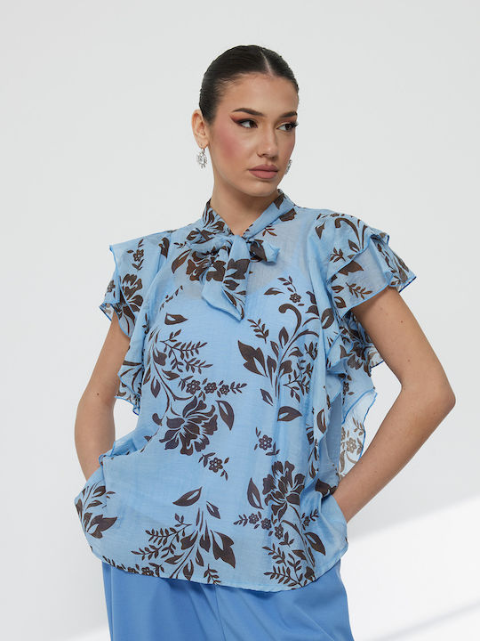 Women's Floral Light Blue Blouse