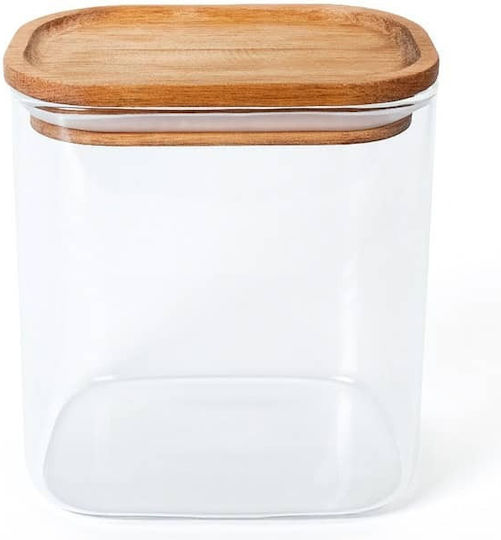 Espiel Set of 6 General Use Transparent Wooden Food Jars with Lid 900ml 6 Pieces