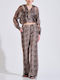 Women's High Rise Fabric Trousers with Rubber Band Leopard Brown