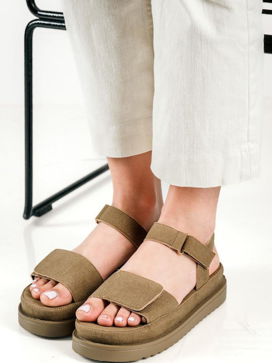 The Shoemart Γυναικεία Σανδάλια Flatforms Καφέ