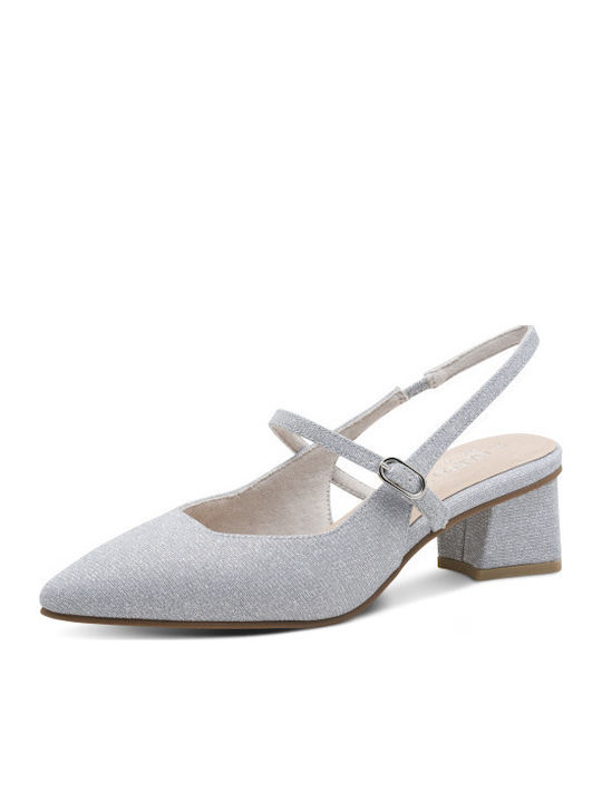 Marco Tozzi Leder Spitze Zehe Pumps Silber