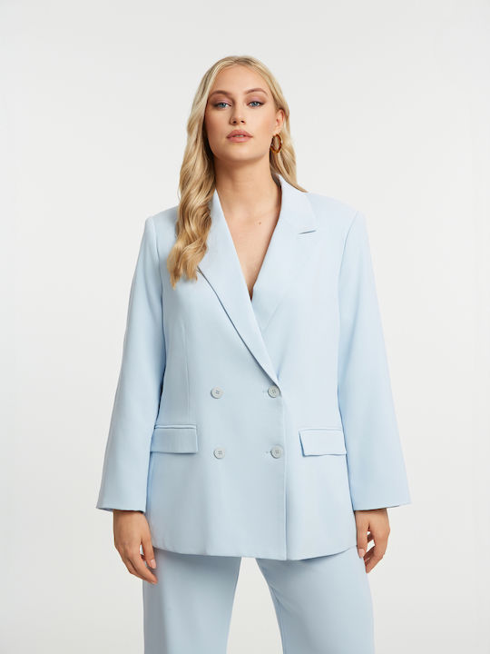 Mat Fashion Γυναικείο Σταυρωτό Σακάκι Γαλάζιο