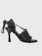 Damen Sandalen Aus Leder Schwarz