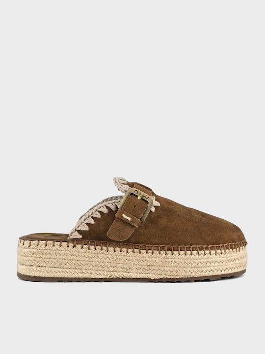 Mou Suede Women's Mules with Low Heel in Brown Color