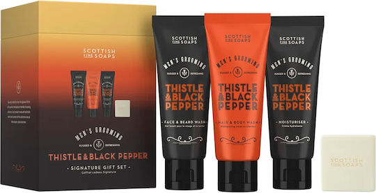 The Scottish Fine Soaps Thistle & Black Pepper Skin Care Set for Body Cleaning 4 Pieces